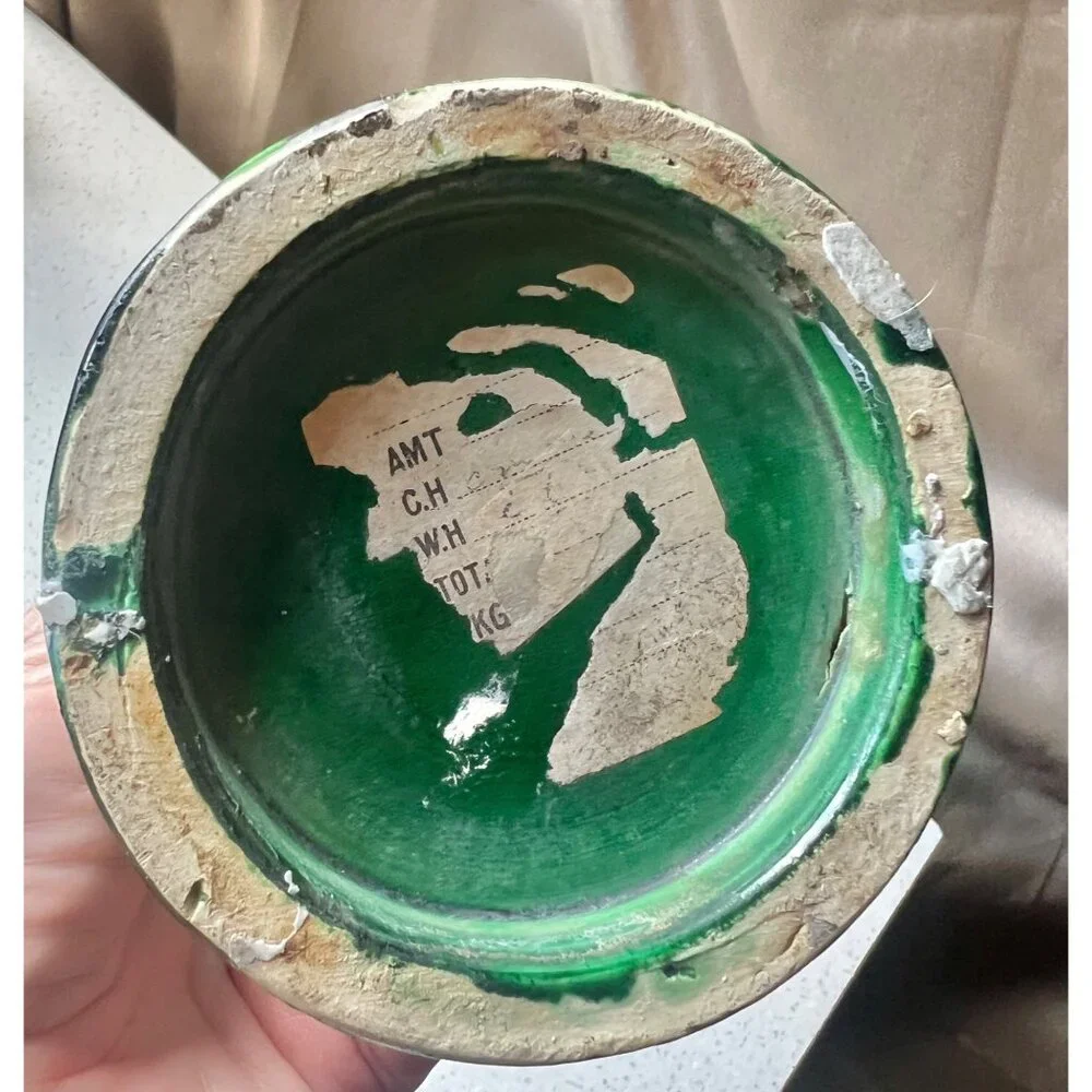 Awaji Green Ceramic Vase With Blue Iris Motif 6